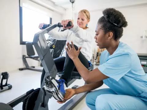 A Therapist Helps a Patient Through a Physical Therapy Session.