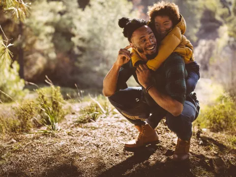 Man and son hiking