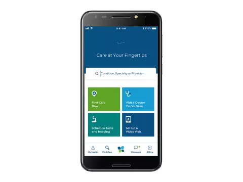 Screen shot of the AdventHealth app on an iPhone