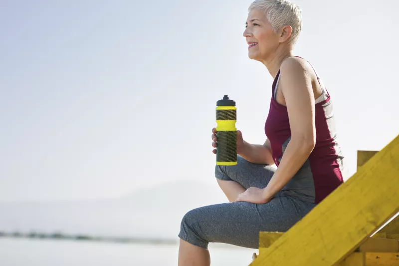 Woman taking a water break