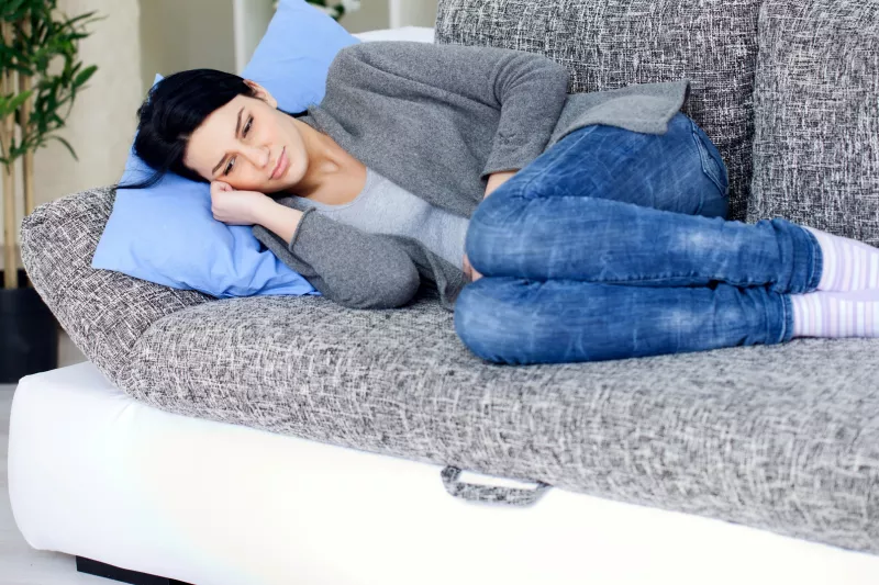 Woman with stomach pain