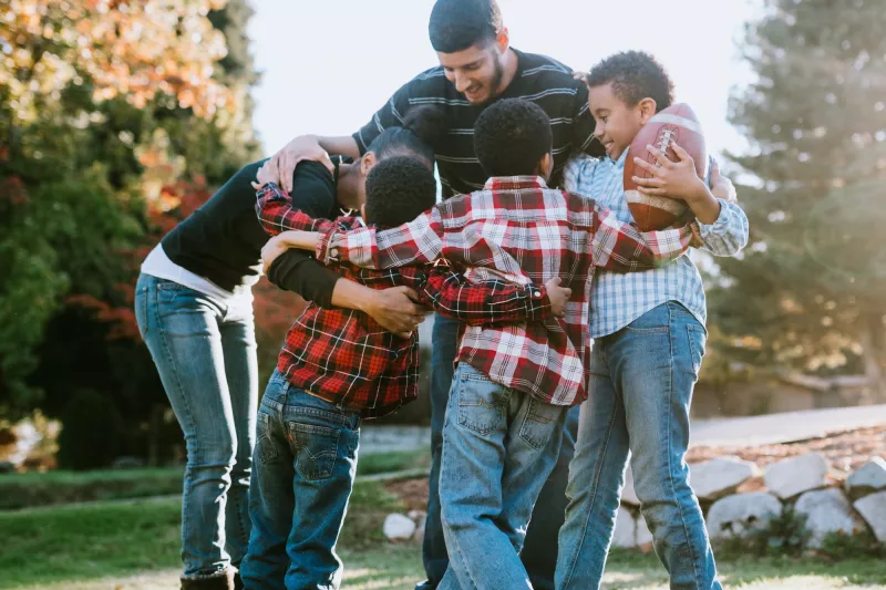 A team football huddle.