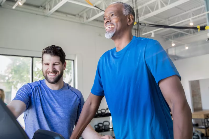 A man does a workout on a treadmill.