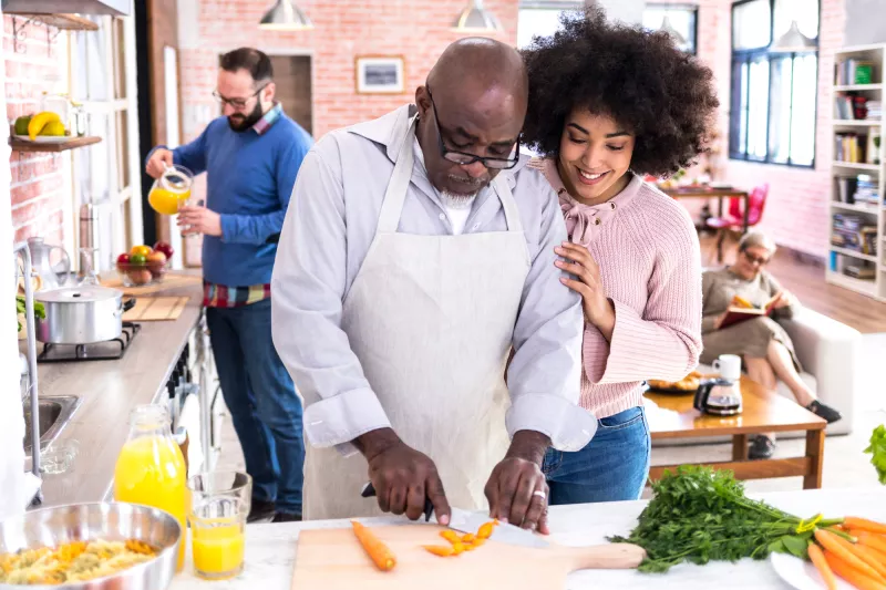A family prepares a healthy and nutritious meal.