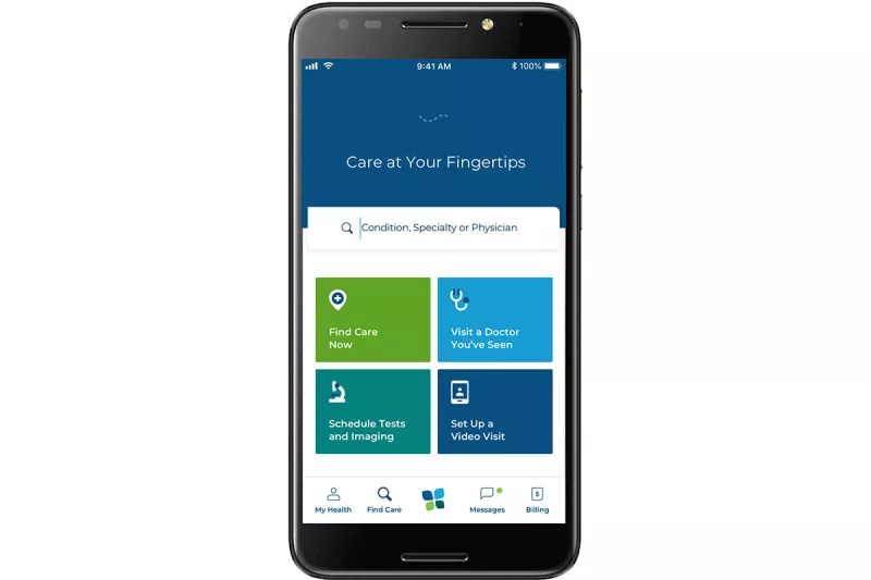 Screen shot of the AdventHealth app on an iPhone