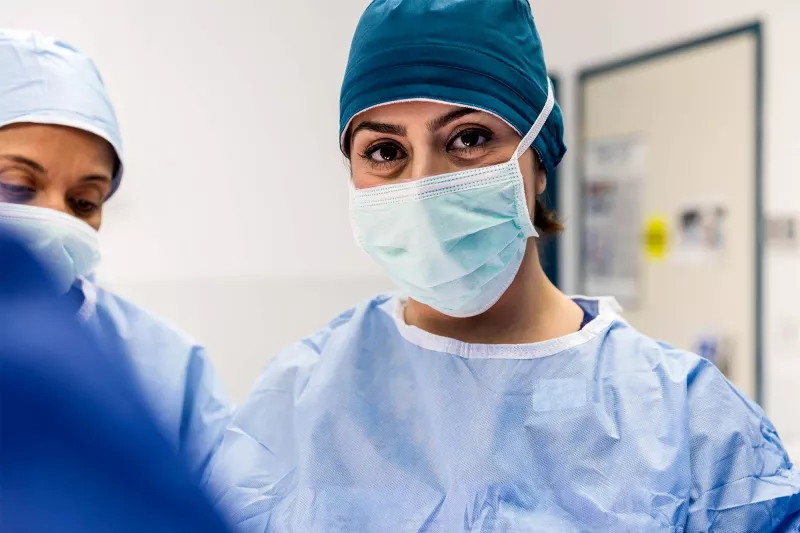 A nurse wearing a mask in the hospital.