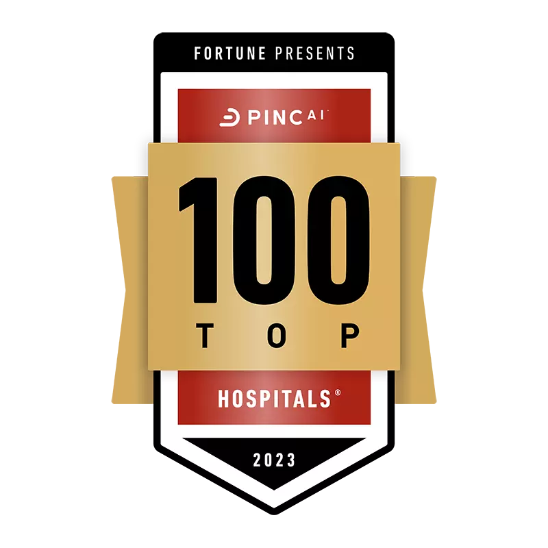 Fortune Presents PINC AI 100 Top Hospitals 2023 logo.