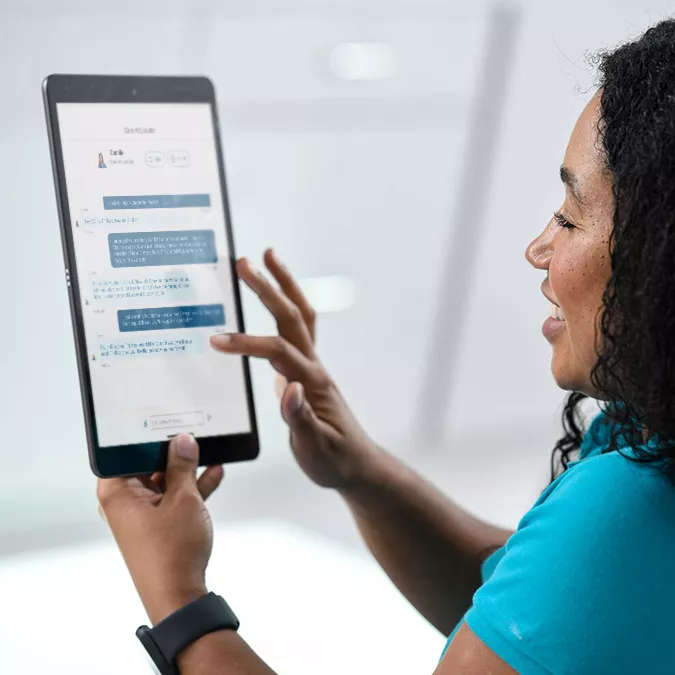 Woman using care advocacy web page