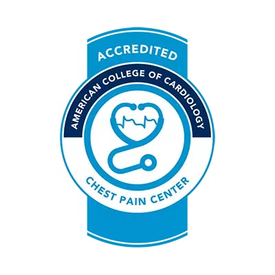 The accredited badge from the Chest Pain Center at The American College of Cardiology