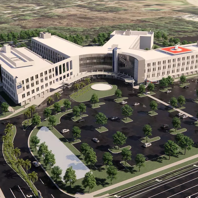 A top-down render of AdventHealth Riverview