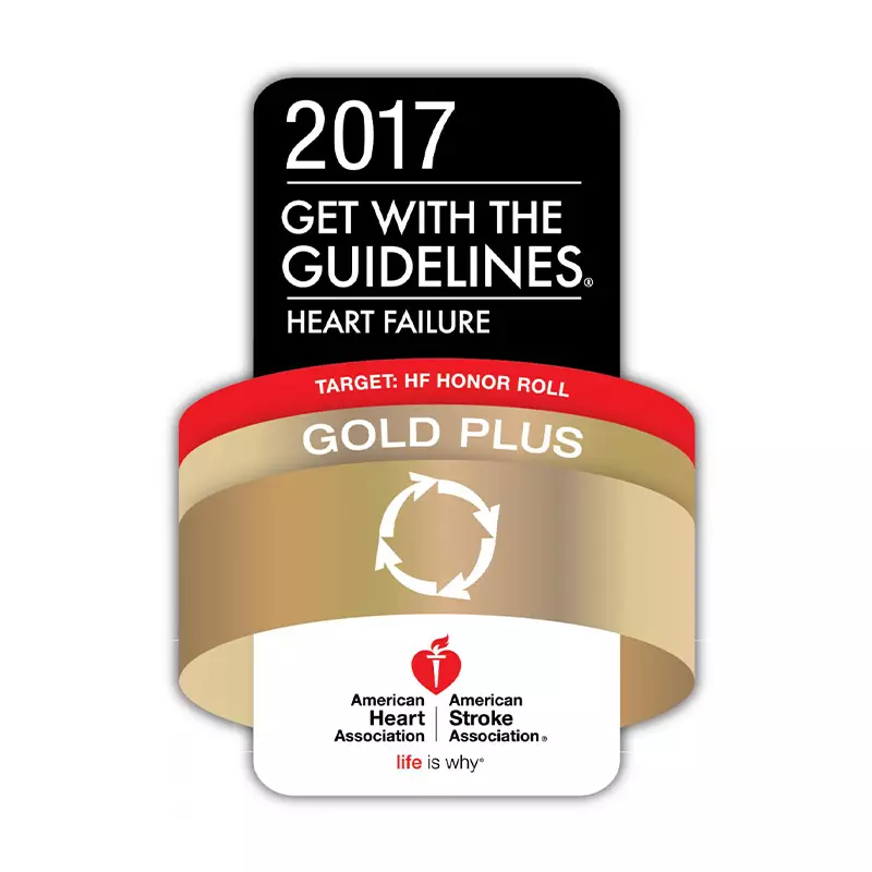 Get With The Guidelines Heart Failure Gold Plus Quality Achievement by the American Heart Association logo.