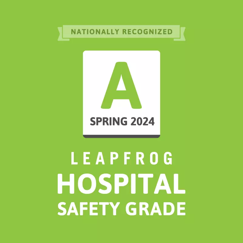 Leapfrog A Grade Hospital Safety Grade Spring 2024 logo.