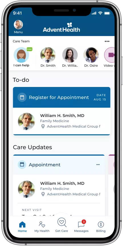 A screenshot of the AdventHealth App.