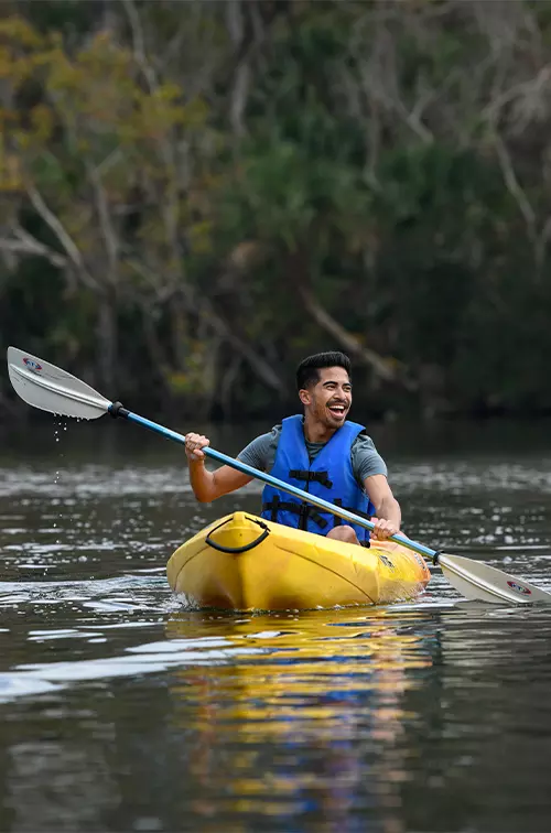 Man kayaking at DeLeon Springs.