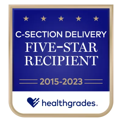 Healthgrades Five-Star Recipient for C-Section Delivery badge for 2015 to 2023.