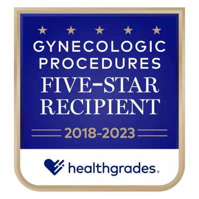 Healthgrades Five-Star Recipient for Gynecologic Procedures Badge for 2023.